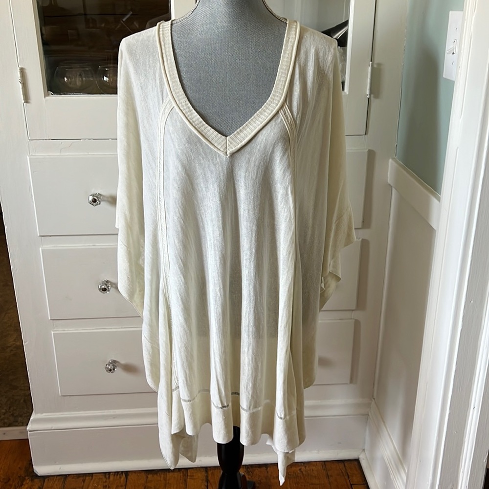 Hôtel Particulier off white linen blend poncho top